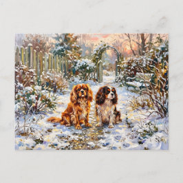 Zwei Cavalier Spaniels auf einem Winterweg Postkarte