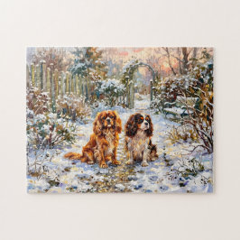Zwei Cavalier Spaniels auf Winterweg Puzzle