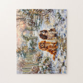 Zwei Cavalier Spaniels auf Winterweg Puzzle (Vertikal)