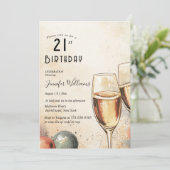 Zwei Champaign-Gläser 21. Party Einladung (Stehend Vorderseite)