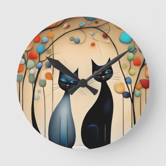 Zwei charmante Katzen Runde Wanduhr (Vorderseite)