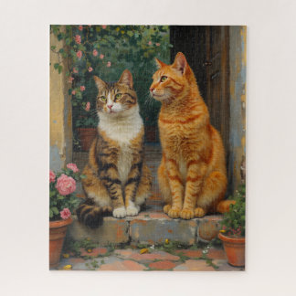 Zwei charmante Katzen sitzen auf Treppen Puzzle