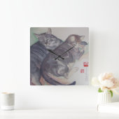 Zwei Chat Square Wall Clock Quadratische Wanduhr (Zuhause)