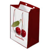 Zwei Cherries Design-Geschenktasche Mittlere Geschenktüte (Vorderseite Schrägansicht)