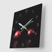 Zwei Cherries Grau-Script-Zahlen wcm Quadratische Wanduhr (Winkel)