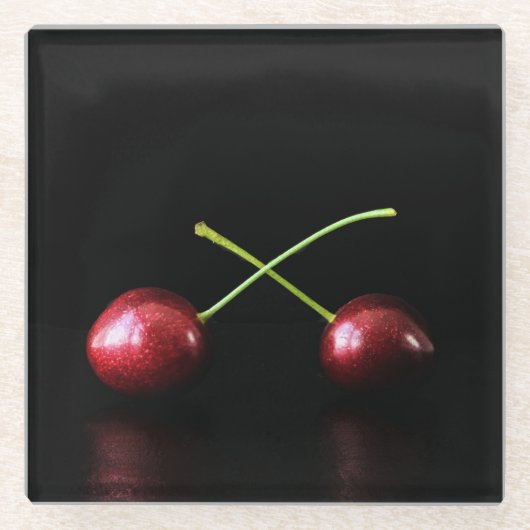 Zwei Cherries Küste Glasuntersetzer (Vorderseite)