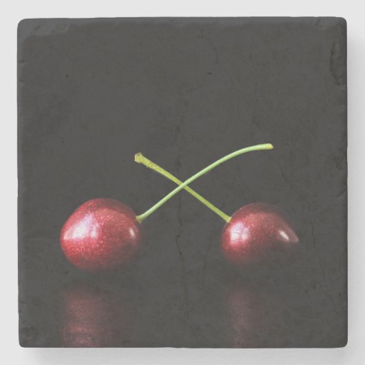 Zwei Cherries Küste Steinuntersetzer (Vorderseite)