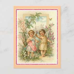 "Zwei Cherubim in einem Garten" Vintage Postkarte
