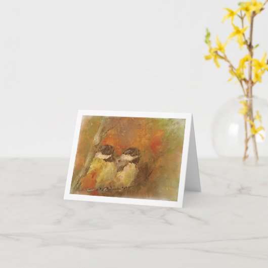 Zwei Chickadees Karte (Gelbe Blume)