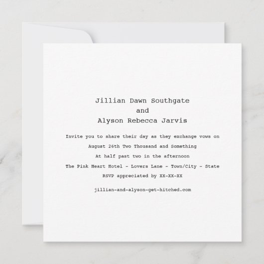 Zwei Chicks Hitched Lesben Hochzeit Einladung (Rückseite)
