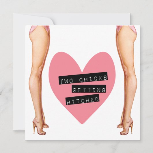 Zwei Chicks Hitched Lesben Hochzeit Einladung (Vorderseite)