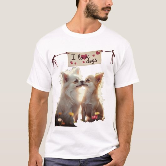 Zwei Chihuahua-Hunde in einem farbenfrohen Blumeng T-Shirt (Vorderseite)