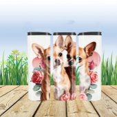 Zwei Chihuahuas mit Blume Liebe Herz Thermosbecher