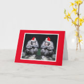 ZWEI CHIMPS IN WEIHNACHTSMANNMÜTZEN CHRISTMAS CARD KARTE (Gelbe Blume)