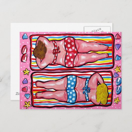 Zwei Chubby Divas Sonnenbadekarte Postkarte (Vorne/Hinten)