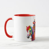 Zwei Clowns auf einem Pferd, ein Lachfestival. Tasse (Links)