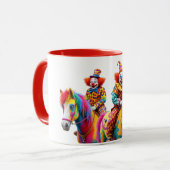 Zwei Clowns auf einem Pferd, ein Lachfestival. Tasse (Vorderseite Links)