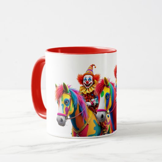 Zwei Clowns auf ihren Pferden. Tasse (Vorderseite Links)