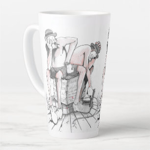 Zwei Clowns, die T.N.T zeichnend schützen Milchtasse