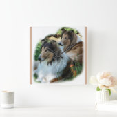 Zwei Collies mit Sable Rough Quadratische Wanduhr (Zuhause)