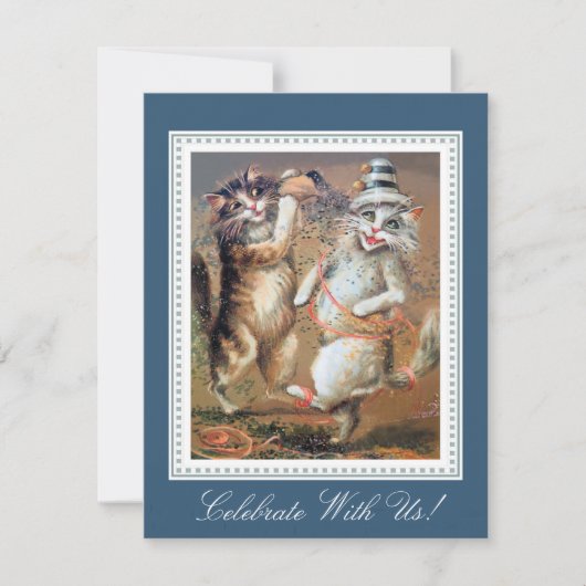 Zwei Confetti Tossing Cats Party Einladung (Vorderseite)