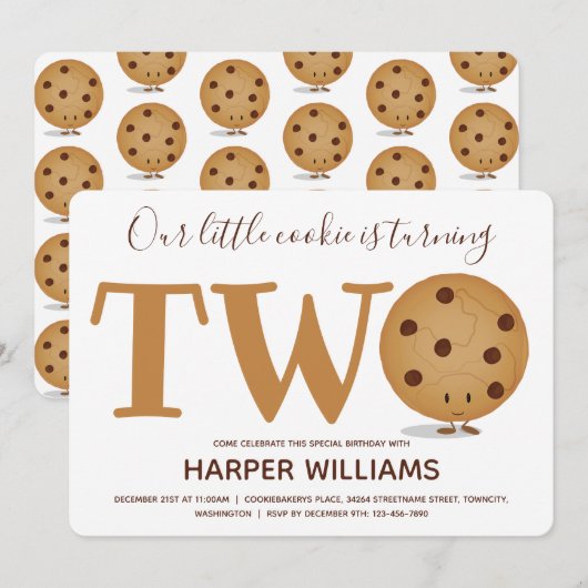 Zwei Cookies 2. Geburtstag Einladung (Vorne/Hinten)