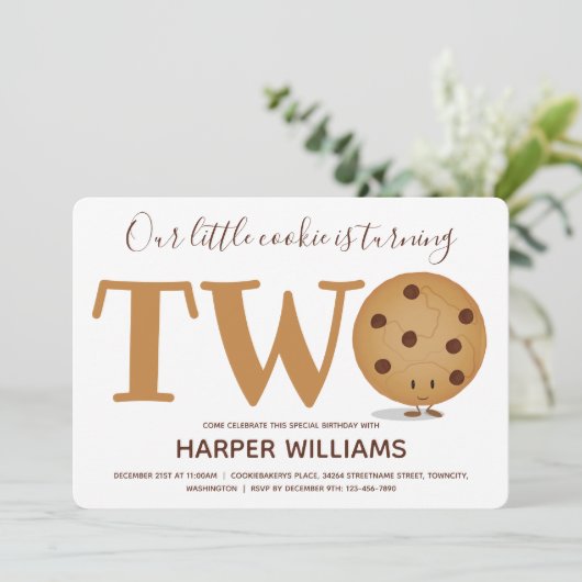 Zwei Cookies 2. Geburtstag Einladung (Stehend Vorderseite)