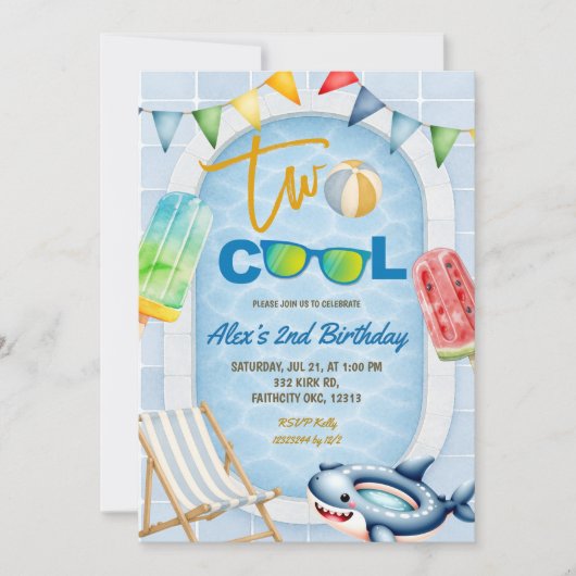 ZWEI COOL Eis Pool Geburtstagsfeier Einladung (Vorderseite)