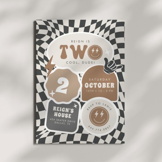 Zwei Cool, Typ! | Jungen 2. Retro Skater Geburtsta Einladung