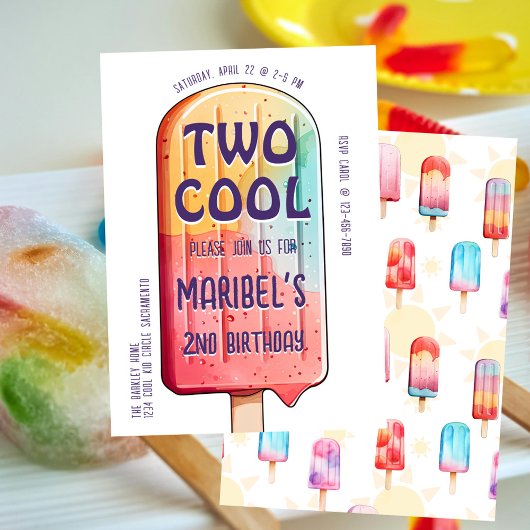 Zwei Coole farbenfrohe 2. Geburtstagsfeier Party Einladung
