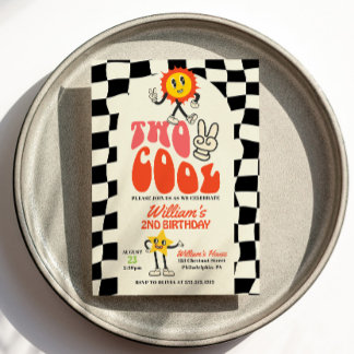 Zwei Coole Geburtstagsparty Retro 2. Geburtstag Einladung
