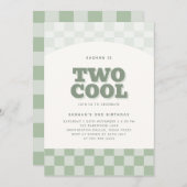 Zwei Coole Grüne Schachbrett Muster 2. Geburtstag Einladung (Vorne/Hinten)