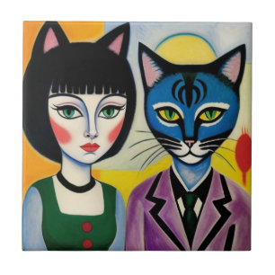 Zwei Coole Katzen T - Shirt Fliese