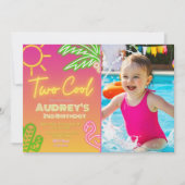Zwei Coole Neon Pool-Party Einladung mit Foto (Vorderseite)