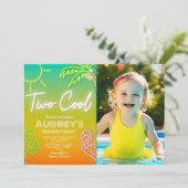 Zwei Coole Neon Pool-Party Einladung mit Foto (Stehend Vorderseite)