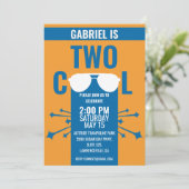 Zwei Coole Orange Blue Einladung (Stehend Vorderseite)