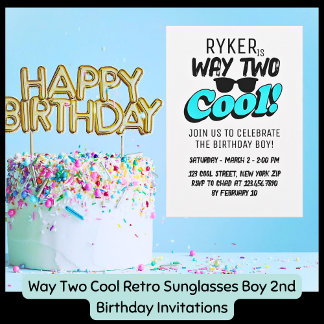 Zwei Coole Retro-Sonnenbrille Junge 2. Geburtstag Einladung