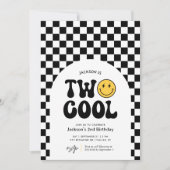 Zwei Coole Schachbrett glücklich Gesicht 2. Geburt Einladung (Vorderseite)