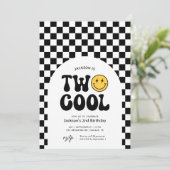 Zwei Coole Schachbrett glücklich Gesicht 2. Geburt Einladung (Stehend Vorderseite)