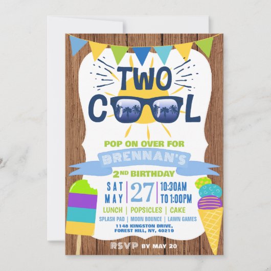 Zwei Coole Sommerwochen 2. Geburtstag Einladung (Vorderseite)