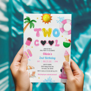 Zwei Coole Summer Pool Party Girl 2. Geburtstag Einladung