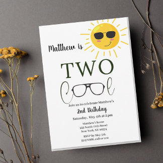 Zwei Coole Sunglass 2. Geburtstag Einfache Einladu Einladung