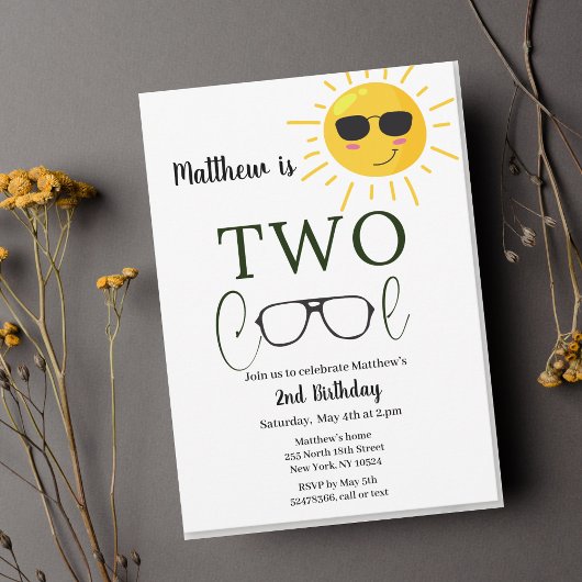 Zwei Coole Sunglass 2. Geburtstag Einfache Einladu Einladung