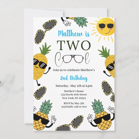 Zwei Coole Sunglass Junge 2. Geburtstag Einladung (Vorderseite)
