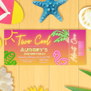 Zwei Coole Tickets für das tropische Rosa Neon Poo Einladung