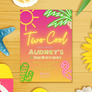 Zwei Coole tropische Pink Neon Pool Party Einladun Einladung