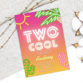 Zwei Coole tropische Rosa Neon Pool Party Einladung