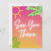 Zwei Coole tropische Rosa Neon Pool Party Einladung (Rückseite)