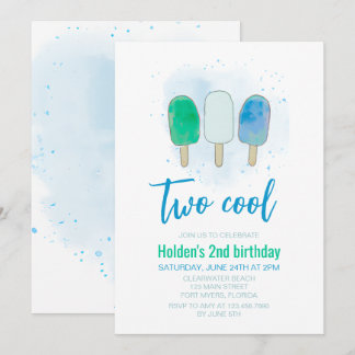 Zwei Coole Wasserfarben Popsicle Boy Geburtstag Einladung