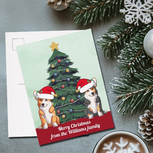 Zwei Corgi Weihnachtsbaum Niedliche Hunde in Weihn Postkarte
